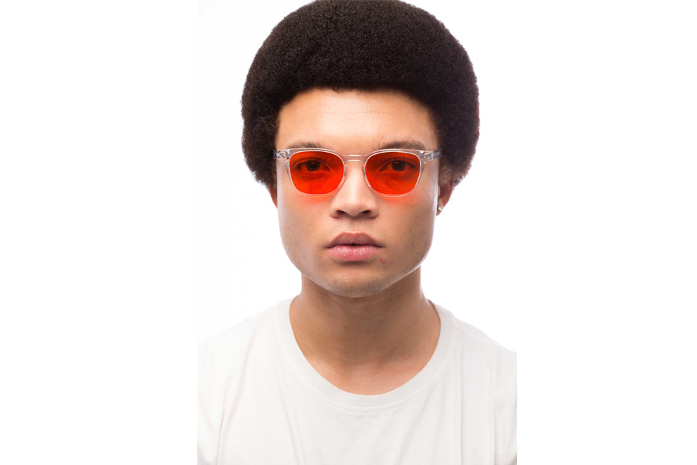 Man Wearing Crystal Blue Light Blocking Glasses Readers