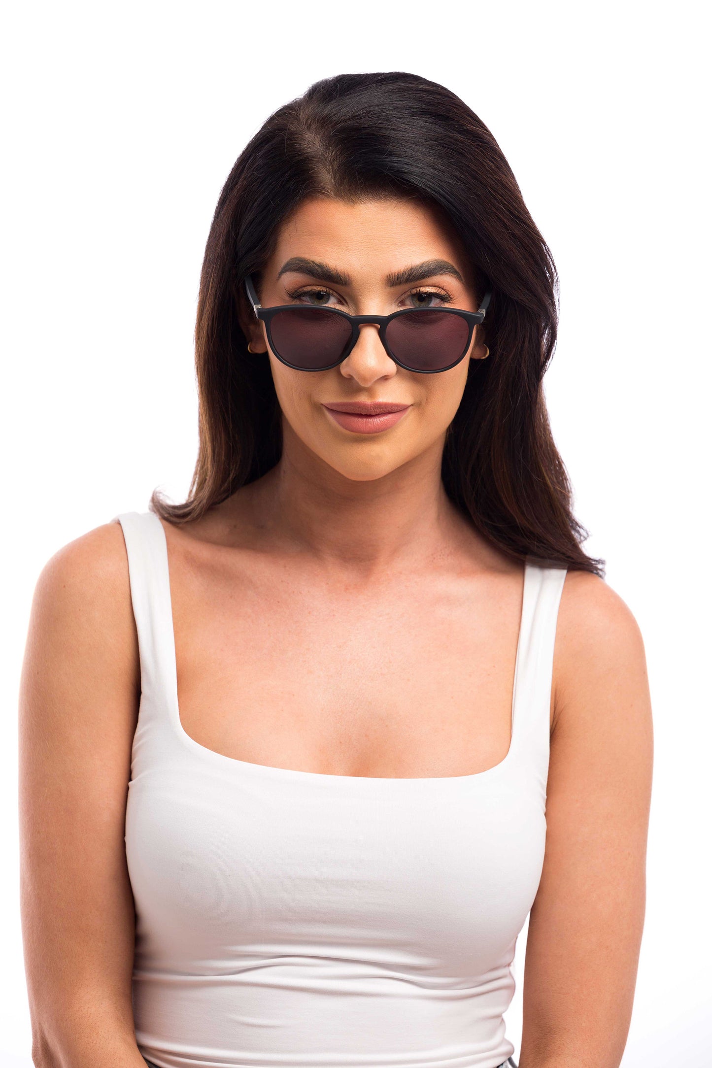 Woman Wearing Echo Sunglasses Prescription (Brown)